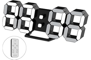 EDUP HOME Horloge Murale Numérique Led 3D Grand Réveil Lumineux Fonction Sans Bruit Snooze Luminosité Réglable 12/24 Heure Affichage Date/Température Bureau Cuisine Salon Chambre 24.6 cm Avec Télécommande Noir