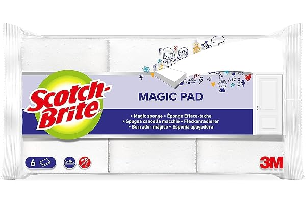 Scotch-Brite Éponge magique efface tache, 6 par lot - Élimine les taches et les saletés tenaces sans produits chimiques, Blanc