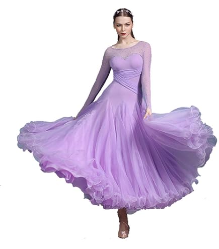 Abito Da Ballo Standard Donna - Waltz, Foxtrot - Ricamato, Maniche Lunghe In Pizzo