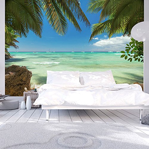 FOTOTAPETE 300x210 cm - VLIES TAPETE PREMIUM - PROFI QUALITÄT - Top moderne Wanddeko - Riesen Wandbild - Top Design Tapete - Neue exklusive Edition mit noch besser Druckauflösung - Deutsches Premium Vlies - Natur Meer Palmen c-A-0055-a-a