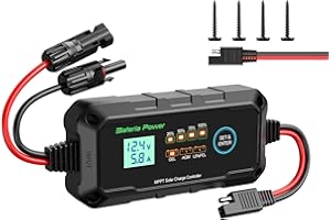 Bateria Power 10A MPPT Solarladeregler 12V MPPT Laderegler Solar mit LED und LCD-Display, Anwendbar auf Versiegeltem Flooded Gel AGM Lithium LiFePO4 Batterie