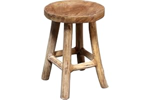 Spetebo Teak Flower Stool 26 x 20 cm Round - Natural / Large - Wooden Plant Stool with 4 Feet - Real Wood Decorative Solid Wood Flowers Plant Stand