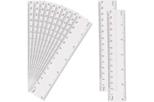 DIVONO 12 Pcs Plastic Rulers - 15cm Clear Transparent Straight Shatter Resistant Ruler, Measuring Tool for Students & Office