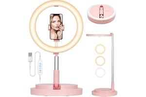TARION Anillo de luz con Soporte: Anillo de luz LED de Escritorio de 11.8 Pulgadas con Soporte para teléfono, Anillo de iluminación Plegable para Selfie, Foto, videoconferencia, Maquillaje,