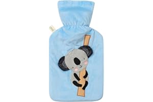 UMOI Koala - Bolsa de agua caliente 1 L, con funda de forro polar suave, con cierre de velcro y forro adicional, certificado BS1970:2012, certificado TÜV Rheinland, color azul