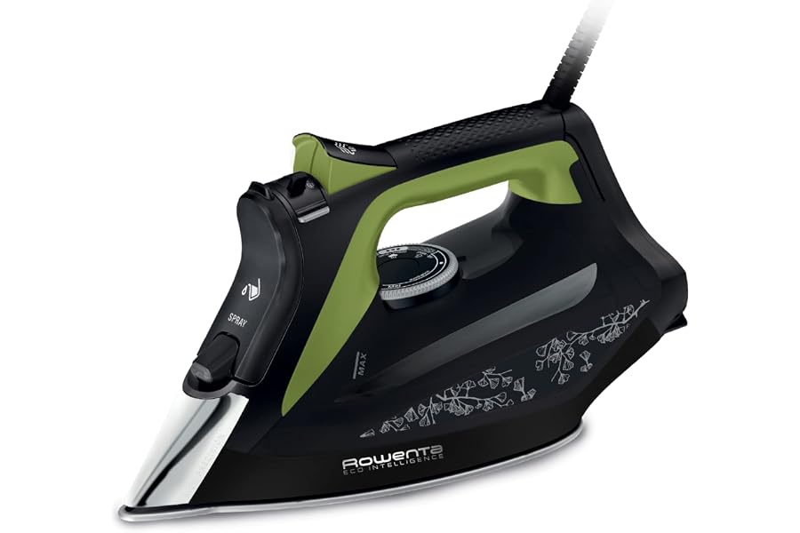 Rowenta DW6330D1 Eco Intelligence Steam Iron, Optimal Steam Distribution, 2700 W Power, Fast Heating Time, 1 L, Black/Green