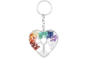 MYBOTA Tree of Life Keyring 7 Chakra Healing Crystal Tumbled Stone Natural Gemstone Car Key Chain Reiki Healing Keychain for Friendship Women Men Girls Bikes Home