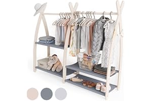 MAMOI® Armadio per Bambini in Legno 95x106x32cm / 53x95x32cm | Appendiabiti bambini da terra | Porta abiti | Guarderoba bambini per la cameretta | Armadio | 100% ECO | Prodotto nell'UE