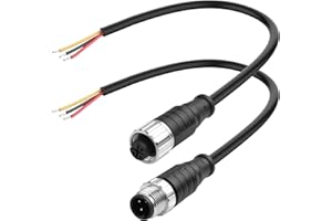 YACSEJAO M12 - Cavo per sensore di aviazione, 25 cm, M12, 1 connettore+1 femmina, IP67, per esterni, impermeabile (3 spine)