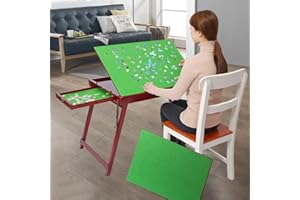 WESTHL Wooden Jigsaw Puzzle Table for Adults and Kids,Portable Folding Puzzle Table with Non-Slip Surface Tilting Board for Games or Gift for Puzzle Amateur (1000 Pcs with 2 Drawers Large)
