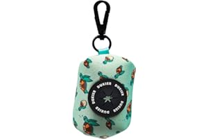 DUKIER - Dispensador de Bolsas para Excrementos Perro, Portabolsas de Tela, Accesorio Animales, con Mosquetón, Diseño Turtle