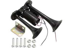 Hoypeyfiy Black 600DB Truck Train Air Horns with Compressor, Universal 12V Dual Trumpet Air Horn Kit for Truck Boat Train Car and Yacht