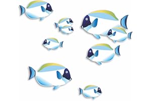 Coloured Bathroom Stickers [Waterproof] Photographic Quality Decal, Cartoon Decor Peel & Stick Perfect for Toilet, Cars & Other Home Projects. Tropical Fish Wall Art LaoGraphics® (White&Blue)