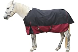 Gallopoff 1200D Coperta per cavalli resistente allo strappo senza imbottitura (0 g), coperta da pioggia leggera, impermeabile e traspirante per cavalli, coperta per esterni nero-rosso 160 cm