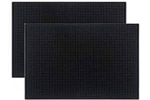 Tebery 2 Stück Bar Service Mat, 45x30cm Silikon Trocknend Matte für Bar Club Küche Café, Rutschfest Gummi Barmatte Abtropfmatte, Schwarz