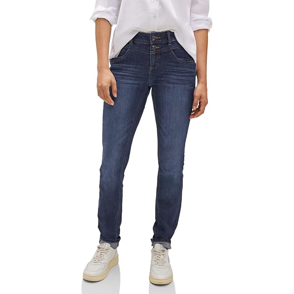 Street One Damen Jeans Slim Fit – Light Blue Random Wash – Größe 32/30