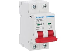 Wengart Disyuntor de CC en miniatura 2P 25A DC500V Interruptor de aislamiento fotovoltaico, apto para sistemas solares fotovoltaicos, con protección contra sobrecarga y cortocircuito