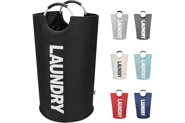 DOKEHOM 90L Grand Paniers à Linge, Sac à Linge Pliable, Corbeilles à Linge Autoportante et Haute, Bac à Linge Pliable (Noir)