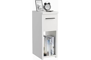 ComfortCove Szafka Nocna, Stolik Nocny z szufladą i uchwytem, Wąska Szafka Nocna, Wąski Stolik Nocny, Kolor: Biały, Wymiary 20x55x30,5 cm.