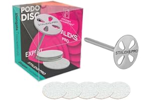 STALEKS PRO Base larga pododisco con 5 recambios grano 180. Acero inoxidable. Disco pedicura. (M - 20 mm)