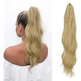 FESHFEN Coda Capelli Extension con Pinza 50 cm Lunga Ondulato Capelli Coda di Cavallo Clip Extension Biondo Cenere Coda Capel