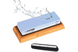 ‎WAKOLI Wakoli Messer Schleifstein 2000er & 5000er Körnung (beidseitig) I Messerschärfer Set - Wetzstein zum Schärfen von Damast & Stahl Messern I Abziehstein mit Holz- & Silikonhalterung & Schleifhilfe
