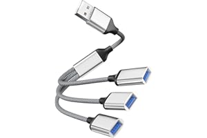 Powice USB-A Splitter 1-auf-3 – USB 2.0 Adapter zur Datenübertragung & Port-Erweiterung, Doppel-Stecker für PC/Laptop, ideal für Maus, Tastatur, USB-Sticks & mehr – Silber