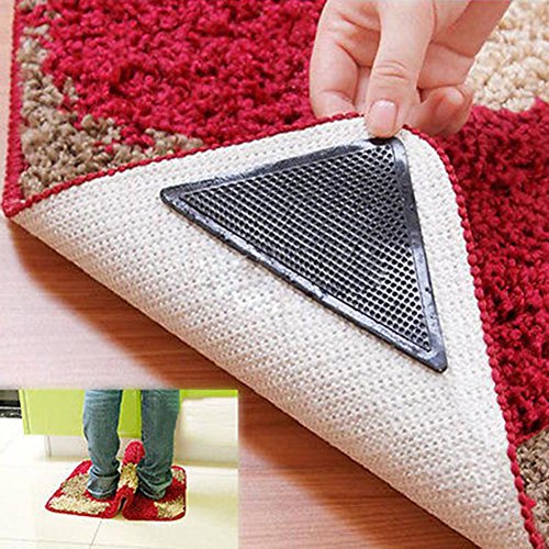 Moresave Teppich Matten Greifer Antirutschpad Wiederverwendbare Waschbar Silikon Grippers(Haftet Ohne Zu Kleben Starker Halt,4er Set Schwarz ) - 4