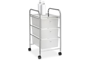 IDIMEX Caisson sur roulettes GINA Chariot avec 3 tiroirs en Plastique Blanc Transparent et 1 étagère, Meuble de Rangement pour Salle de Bain en métal chromé