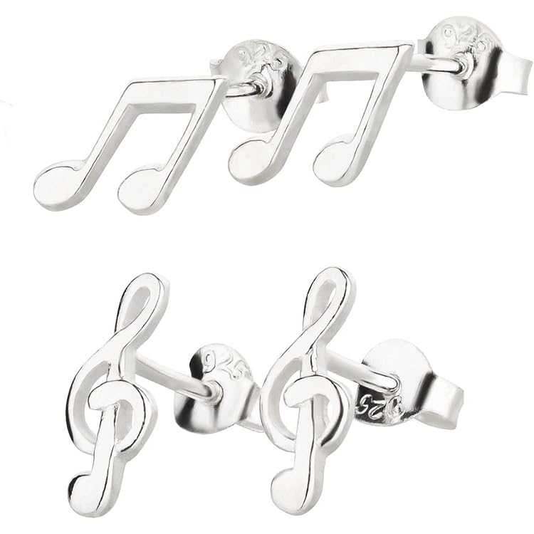 Elli Ohrstecker Notenschlüssel Aus 925 Sterling Silber | Mit Kristallen, Handgefertigt | Elegantes Musik-Motiv