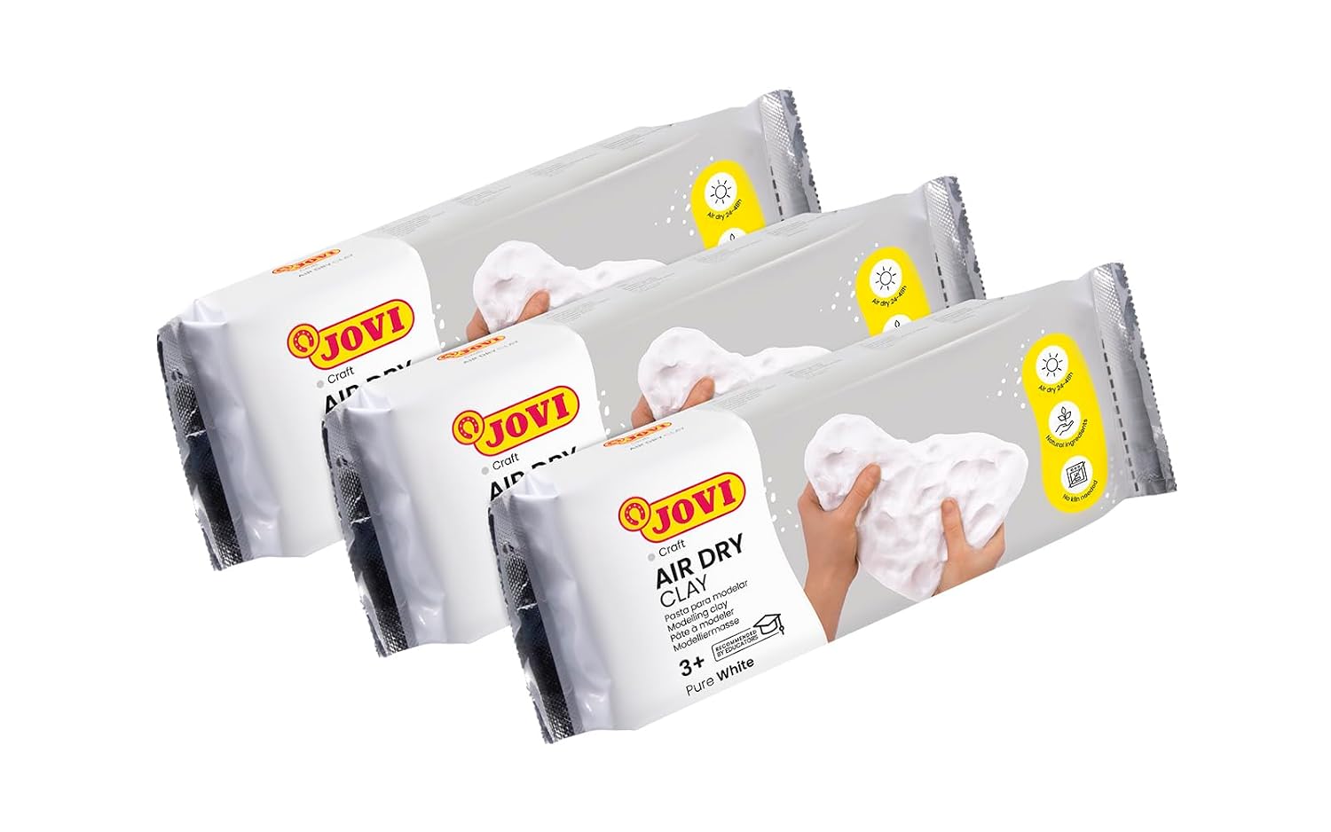Jovi - Kit Air Dry de 3 uds de 250gr, arcilla de secado al aire, Blanco | Pasta para modelar sin horno, no tóxica y sin gluten