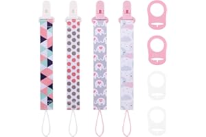 LANJUE 4 Stück Schnullerband Baby, Nuckelkette Clip mit 4 schnuller silikonring, Clip Schnullerband für Neugeborenen Jungen und Mädchen Baby Geburt Geschenk
