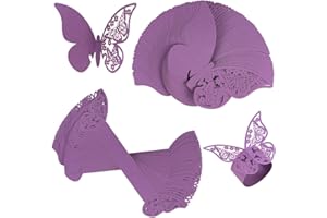 ESLOYSUN Lot de 100 Ronds de Serviette, 3D Carte de Verre Marque Place Forme de Papillon Ajouré Décoration de Table pour Fêtes, Mariage Serviettes, Décoration de Table, Restaurant, Anniversaire(Violet)