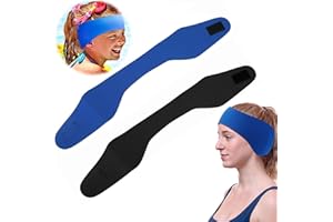 BUKYCAT 2 Stücke Schwimmen Stirnband, Erwachsene Ohr Schutz Stirnband, Stirnbänder für Damen und Herren, Elastische Neopren Haarband, Erwachsene Schwimmen Ohr Stirnband (Blau+Schwarz, M)