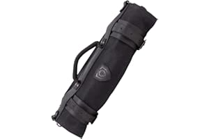 Dalstrong Nomad Knife Roll - 12oz Heavy Duty Toile & Top Grain Leather Roll Bag - 13 Fentes - Intérieur Et Arrière Zippé Poches - Lame De Voyage Stockage/Case - Nightmaster (Noir)