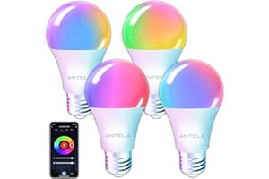 ANTELA Lampadina WiFi Intelligente E27, 9W 1000 Lumen Lampadine Led Smart Alexa Multicolore RGBCW Dimmerabile 2700-6500K, Funziona con Alexa e Google Home, Telecomando con APP, 4Pezzi