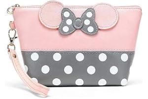 Binnan Cosmetic Bag Travel Toiletry Bags Makeup Bag Women's Makeup Bag Cartoon Mouse Ears Style Polka Dot Handbag for Women Girls Ladies