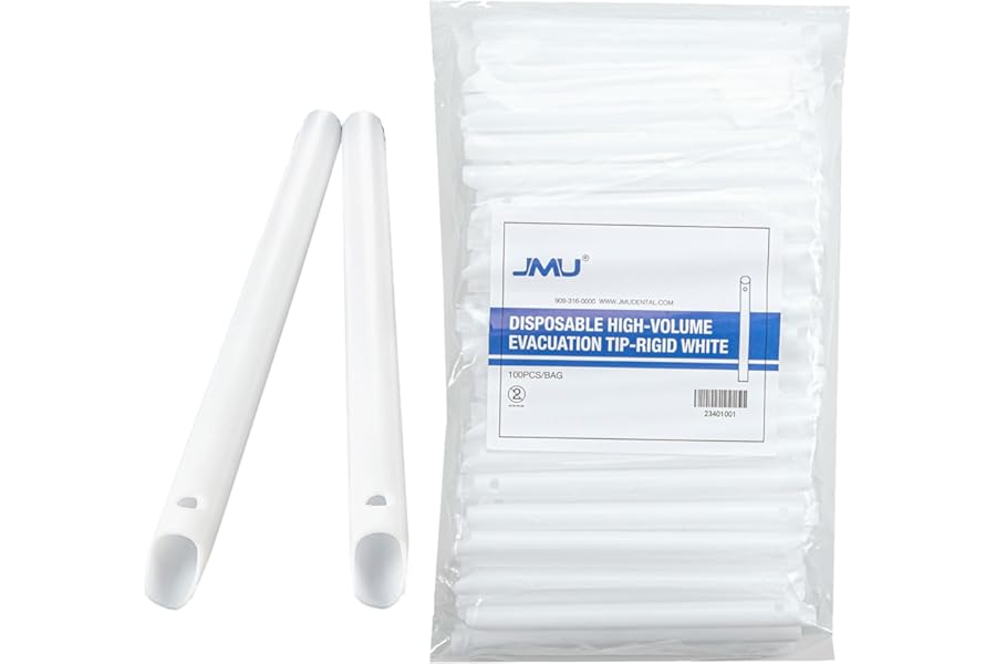 JMU Dental Evacuation Tips, 100Pcs HVE Disposable High Volume Suction Vented Aspirator, Rigid White
