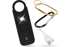 RUKK Alarma de Seguridad Personal, Llavero con Sirena de 135dB y Luz Led Estroboscópica para Mujeres, Niños, Ancianos, Sistema de Emergencia y Autodefensa Recargable. (Negra)