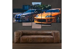 KOPASD 5 Panneau Mural Art Impressions sur Toile Voiture de Sport furieuse Impressions sur Toile Photos Huile pour Home Decor imprimé（sans Cadre 200x100cm）