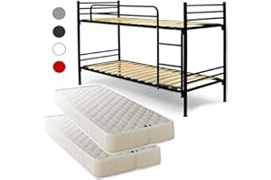 Filoben Letto a Castello NERO per Adulti e Bambini 198x80 cm Altezza 150 cm, scomponibile 2 letti singoli con 2 Materassi Ecosan (Letto Nero + 2 Materassi)