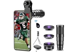 Apexel Zestawy obiektywów do telefonu, zestawy obiektywów do aparatu 4 w 1, teleobiektyw 22x, obiektyw rybie oko, obiektyw szerokokątny 120°, obiektyw makro 20x, statyw i zdalna migawka do iPhone'a,