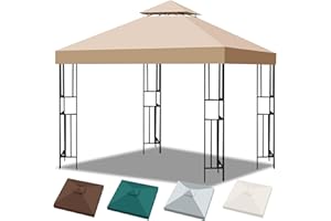 BSTECIAR Replacement Roof 3 x 3 Waterproof, Double Roof Gazebo Roof with Air Vent, Gazebo Roof 3 x 3 Waterproof Stable Winterproof (Khaki, Straight Edges)