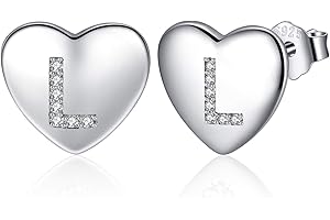 Jrêveinfini Pendientes de Corazón para Mujer y Niña de Plata de Ley 925, Letras Iniciales de la A a la Z, con Caja de Regalo