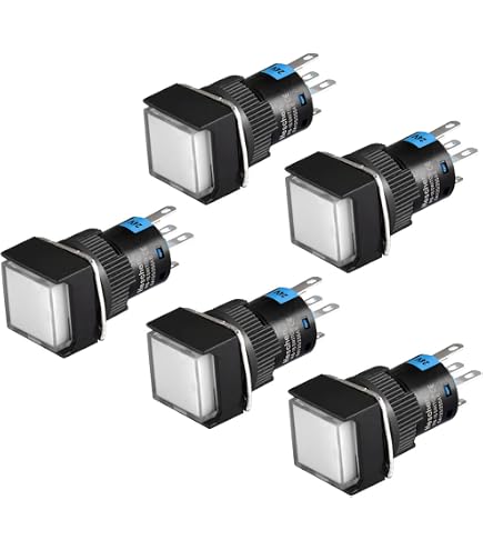 Heschen Lot De 5 Boutons Poussoirs Carrés 16mm 1NO 1NC LED Verte 12V - Qualité Fiable Pour Panneaux De Commande
