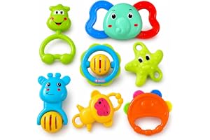 Storio Baby Products Toys 7 Pcs Rattle Set with Teathers for New Born Baby Gifts, Toy for Babies, Non-Toxic