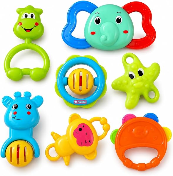 Storio Baby Products Toys 7 Pcs Rattle Set with Teathers for New Born Baby…