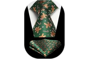 HISDERN Christmas Ties for Men Xmas Novelty Tie and Pocket Square Festive Party Funny Necktie Gift Set