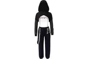 Mufeng 3 Pcs Ensemble Danse Hip Hop Enfant Fille Crop Top Sweat à Capuche Manches Longues Débardeur Sport Yoga Pantalon Cargo Tenue Danse Jazz Streetwear 3-16 Ans