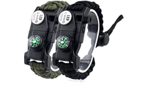 MansWill 2 x Adjustable Survival Bracelet, 7-Heart Paracord 20 in 1 Sports Wristband